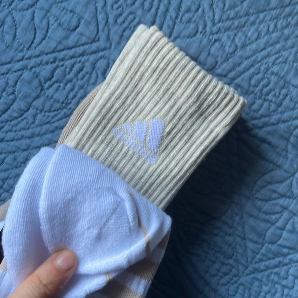 Adidas Crew Socks Cushioned 3 Pair Womens Beige Stripe‎ Size 5-10 Aeroready